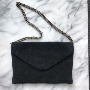 J. Crew Envelope Purse in black suede chain handle